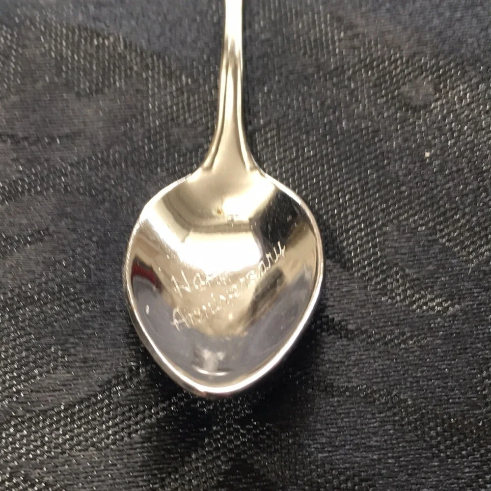 Vintage 25th Silver Anniversary Glass Sugar Bowl with Spoon Silver Rim Crest